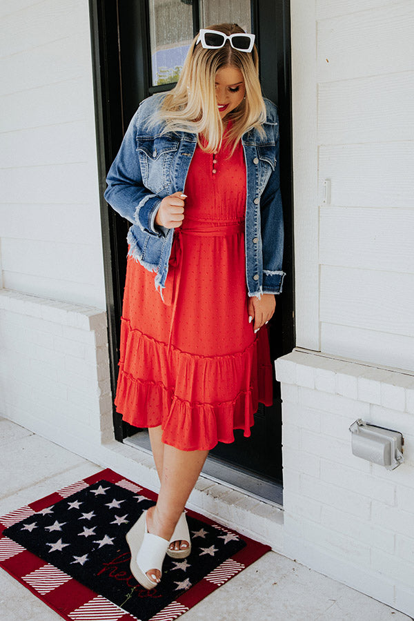 how to wear a denim jacket : red polka dots dress and sneakers | Denim  jacket with dress, Fashion outfits, Jacket outfits