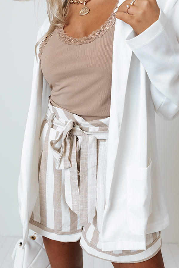 Splendid Summer Stripe Shorts In Warm Taupe