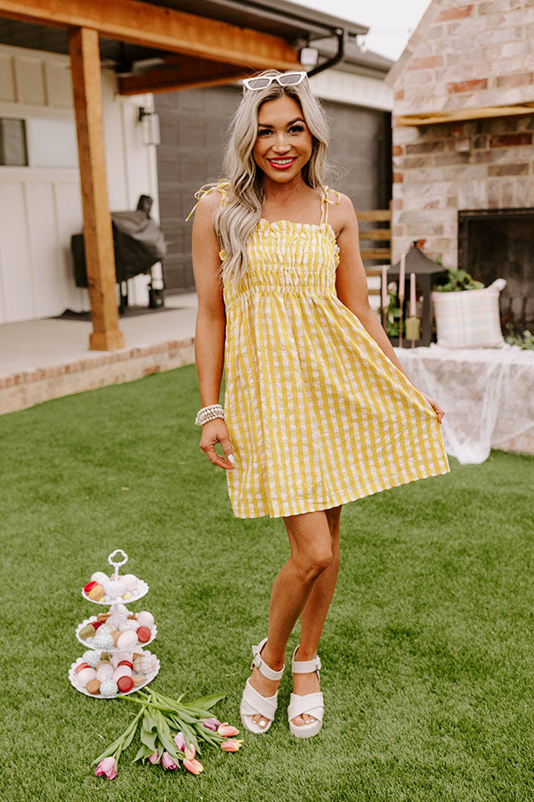 yellow gingham dress Floral Polyanna Dress A cozy cottage Active Vibe Butter Yellow Gingham