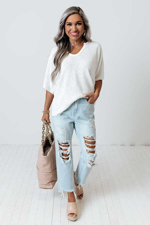 Morning Scroll Knit Shift Top In White