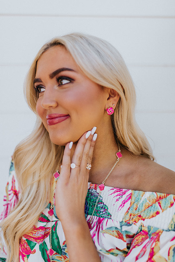 Enamel Twist Stud Earrings in Neon Pink