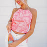 Coral Halter Tie Satin Top in Coral Image - 1