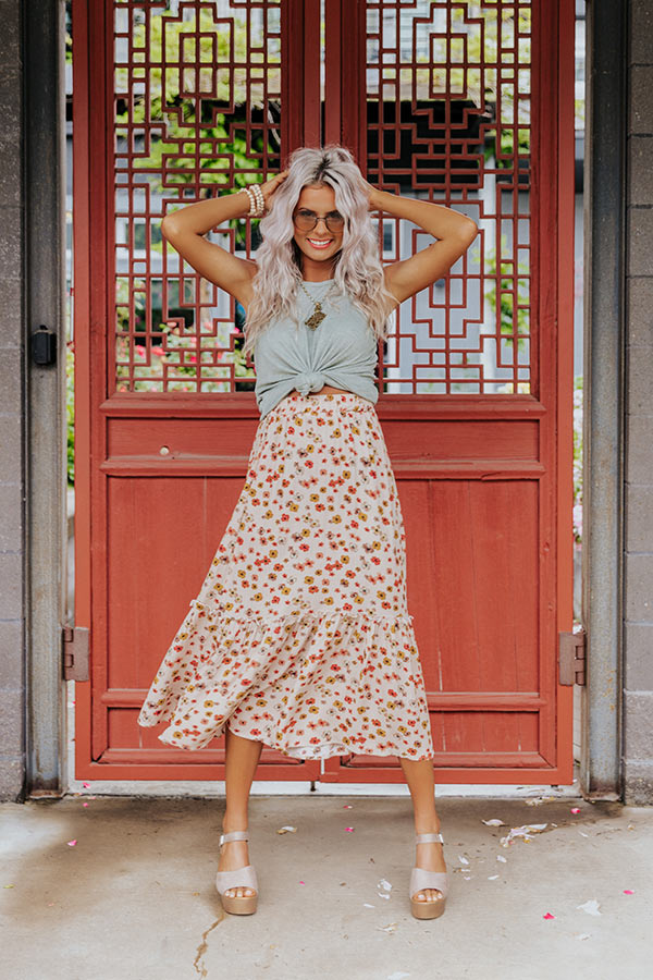 Poised In Paris Floral Skirt In Iced Latte