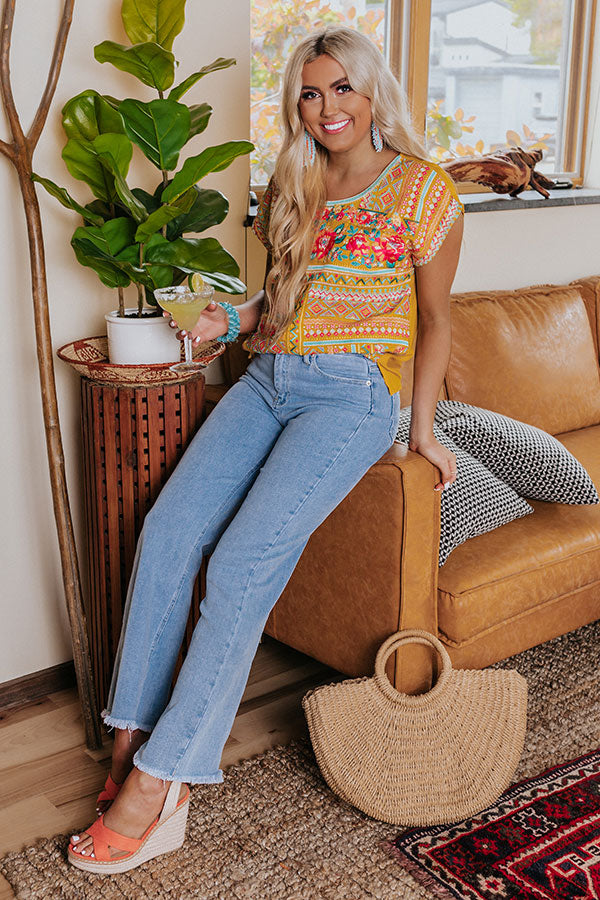 Patio Luxury Embroidered Top In Mustard