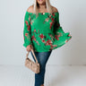 Floral Market Pleated Shift Top In Kelly Green Curves Image - 1
