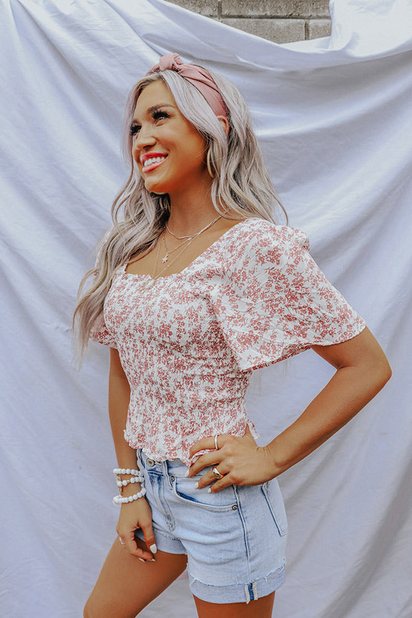 Starlet Style Floral Smocked Top In Rustic Rose
