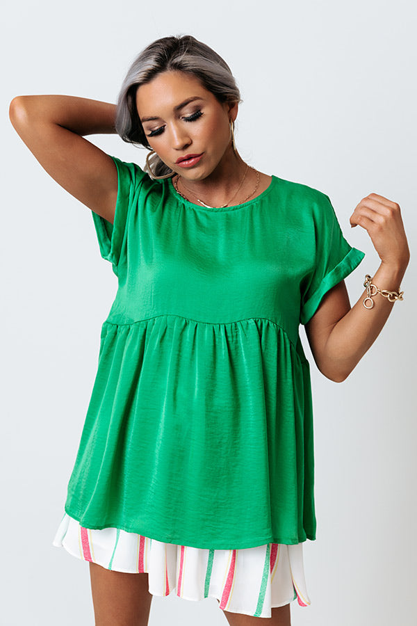 Worth The Bubbly Babydoll Top In Kelly Green