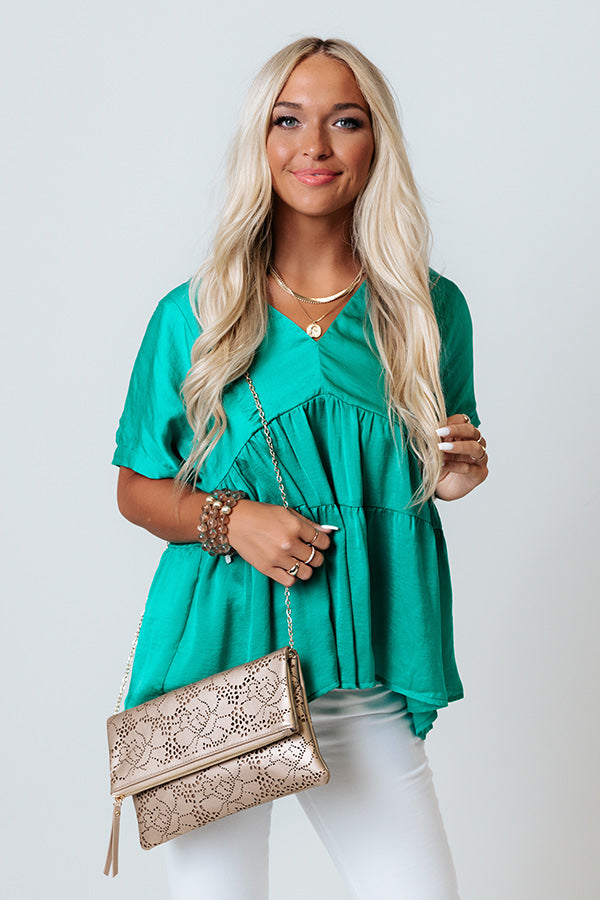 Simply Gorgeous Satin Babydoll Top In Jade