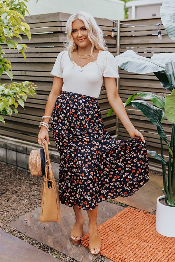 Poised In Paris Floral Skirt In Black