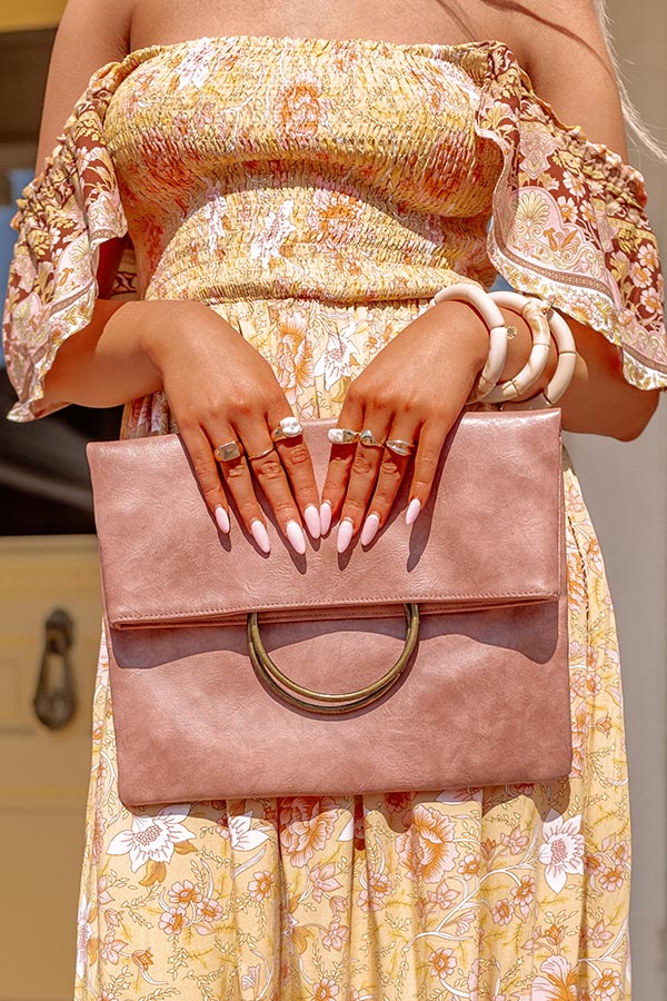 Chic Efforts Faux Leather Clutch In Blush