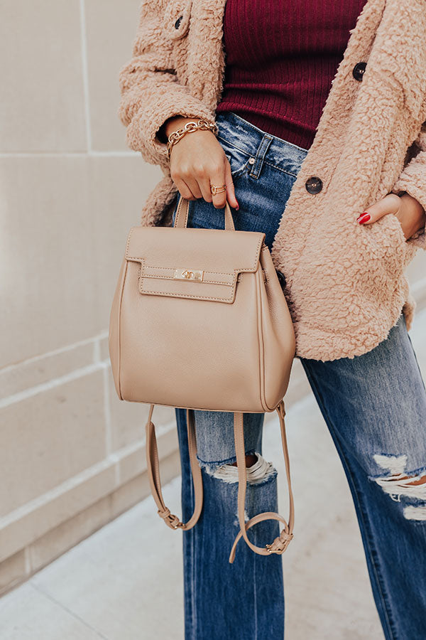 Travel Together Faux Leather Backpack In Iced Latte