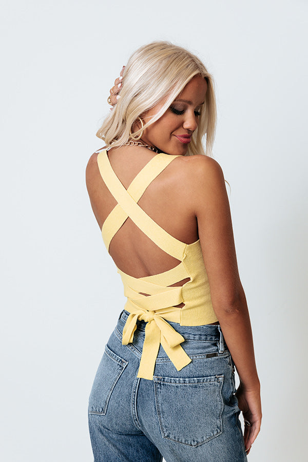 Finest Wine Lace Up Crop Top In Yellow
