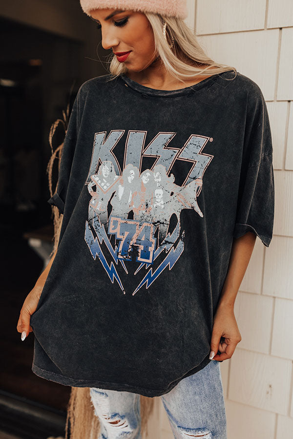 Kiss 74 Distressed Vintage-Wash Graphic Tee Image - 1