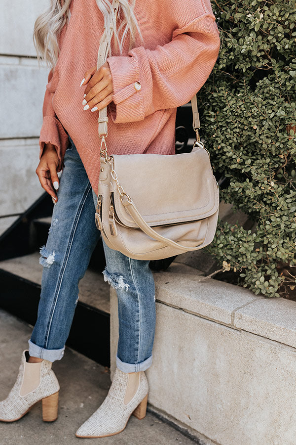 Destination Obsessed Faux Leather Crossbody In Warm Taupe