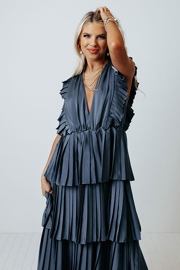 Seeking Champagne Pleated Maxi Dress In Slate Impressions Online Boutique Seeking Champagne Pleated Maxi Dress In Slate Impressions Online Boutique