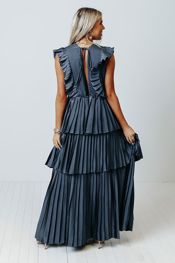 Seeking Champagne Pleated Maxi Dress In Slate Seeking Champagne Pleated Maxi Dress In Slate