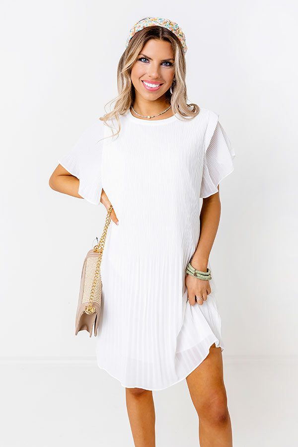 white pleated shift dress Pleated White Mini Shift Dress - All Dresses