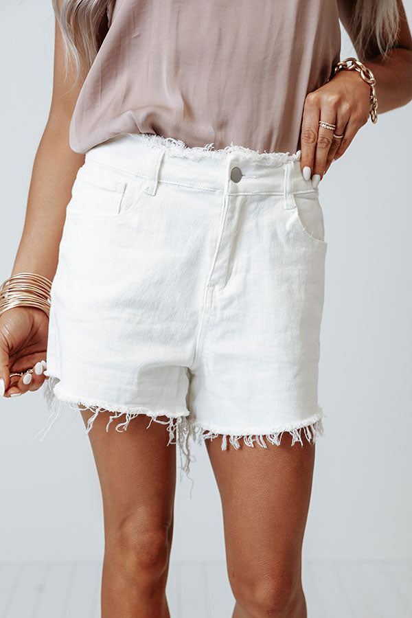 The Toori High Waist Frayed Shorts In White