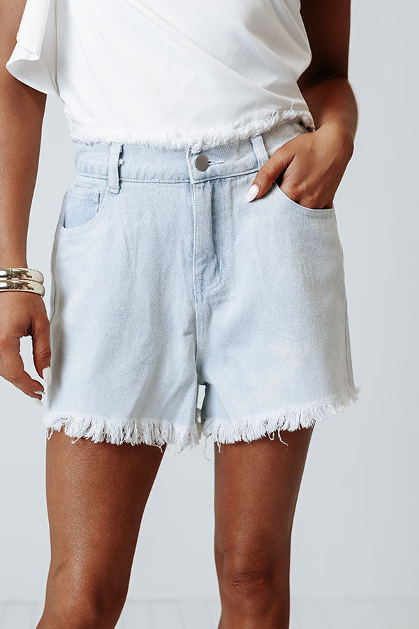 The Toori High Waist Frayed Shorts In Light Wash