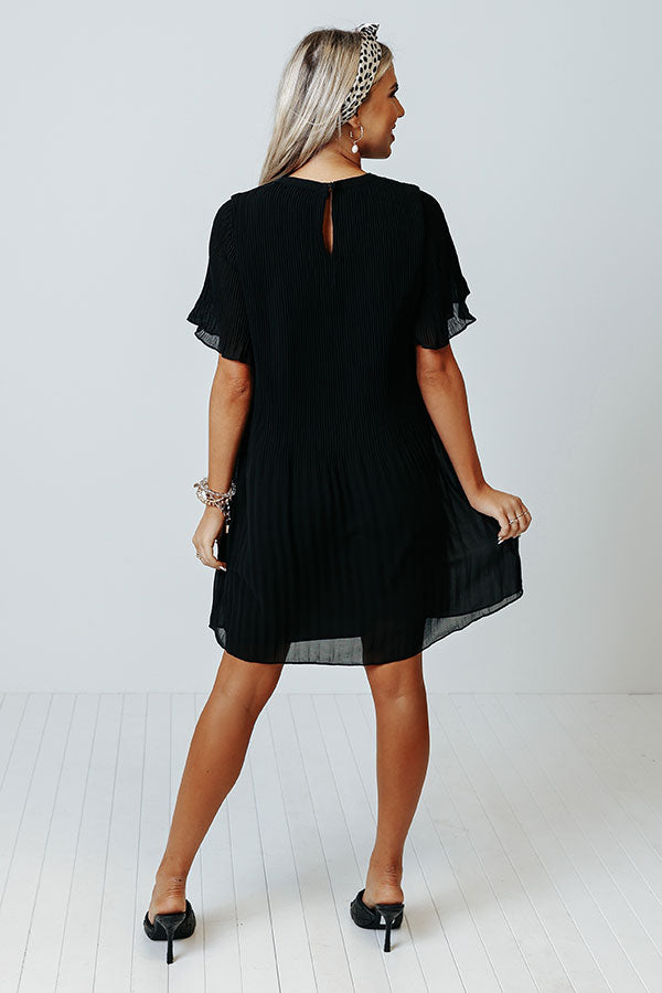 black pleated shift dress So Joyous Pleated Shift Dress In Black