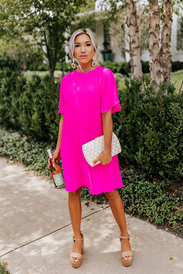 So Joyous Pleated Shift Dress In Hot Pink So Joyous Pleated Shift Dress In Hot Pink