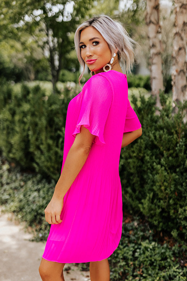 hot pink dress with sleeves So Joyous Pleated Shift Dress In Hot Pink – Impressions Online Boutique