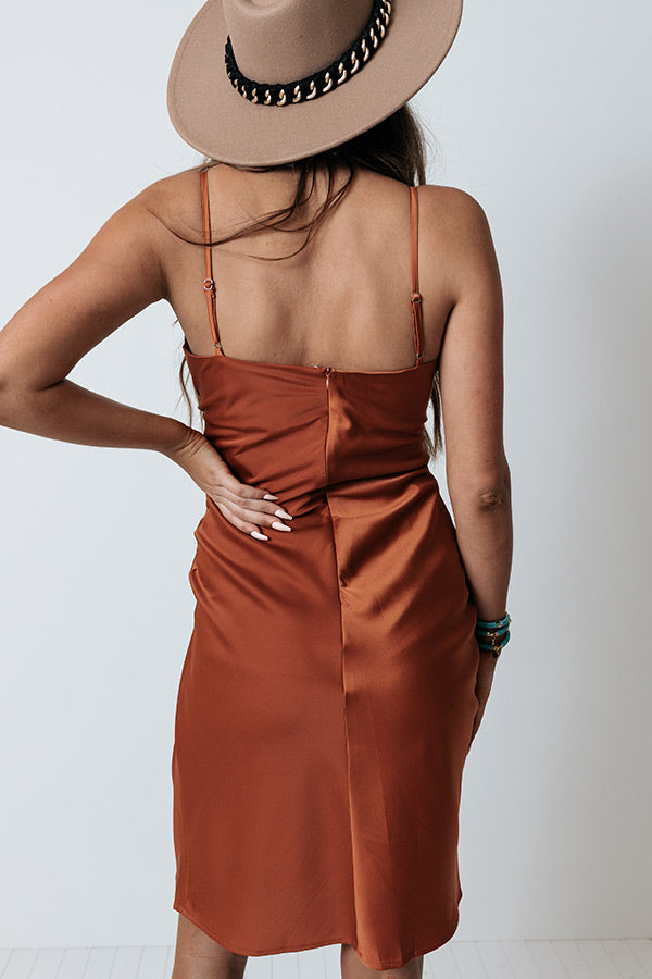 Opportunity To Wow Satin Midi In Rust Opportunity To Wow Satin Midi In Rust
