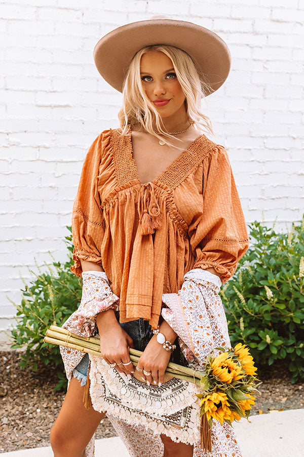 Wild Dreams Babydoll Top In Rust
