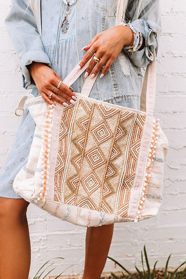 Rose And Gold Embellished Tote