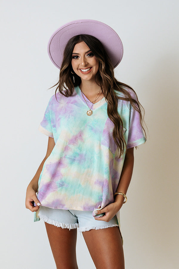 Weekend Hang Out Tie Dye Shift Tee In Lavender