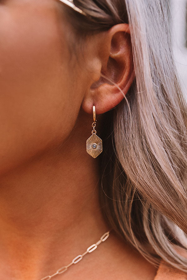 Odette Sunburst Charm Drop Hoop Earrings