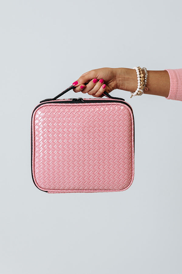 Glisten Up Woven Cosmetic Bag In Pink Image - 4