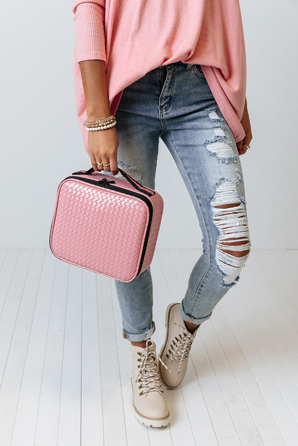 Glisten Up Woven Cosmetic Bag In Pink Image - 3