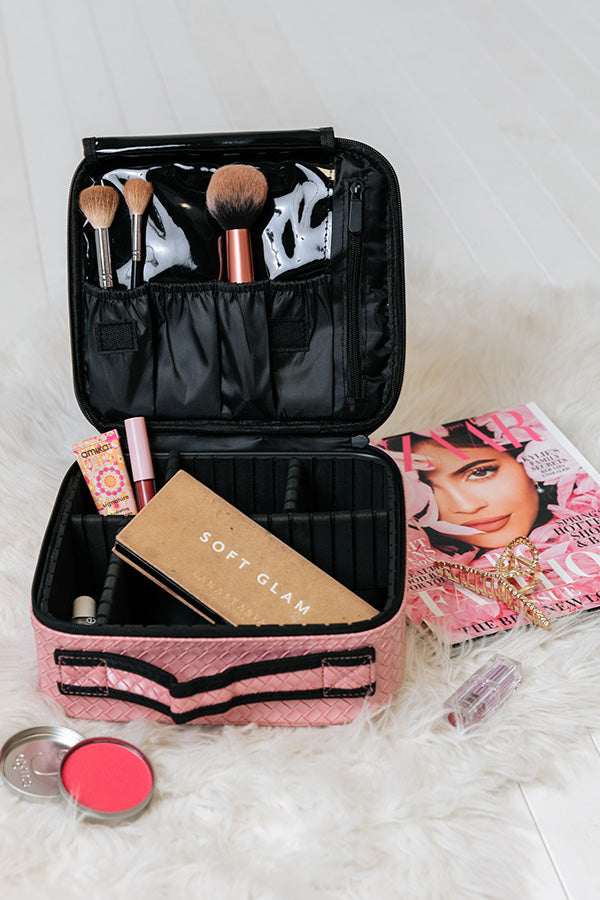 Glisten Up Woven Cosmetic Bag In Pink Image - 2