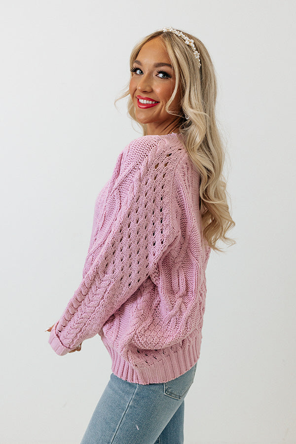 Oversized Cable Knit Sweater - Light pink - Ladies