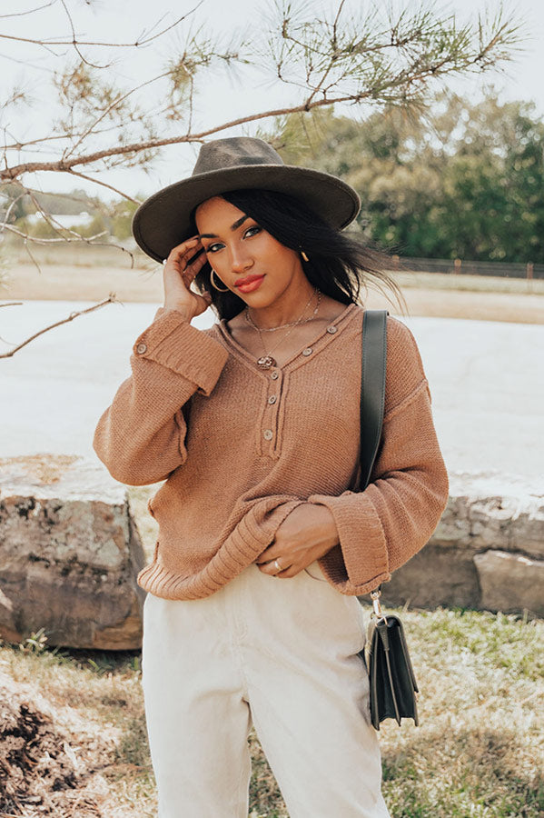 Catch A Chill Knit Top In Camel