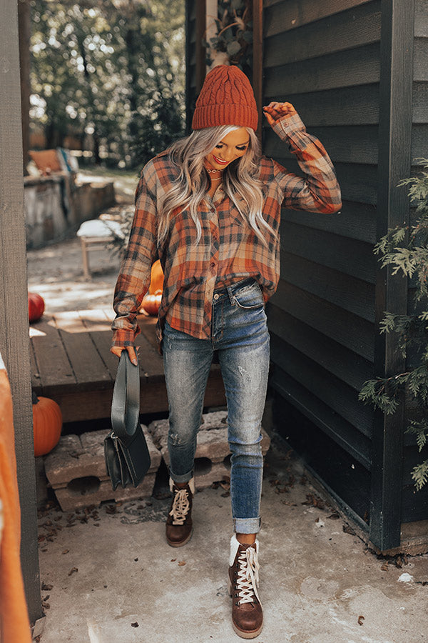 Pumpkin Spice Dreamer Plaid Top