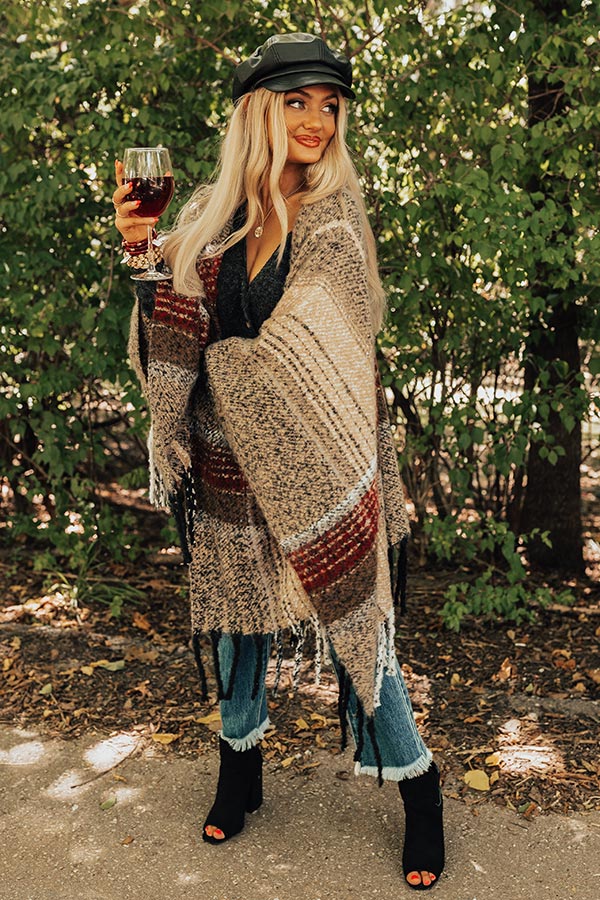 Frozen Lake Ultra Soft Poncho In Iced Latte