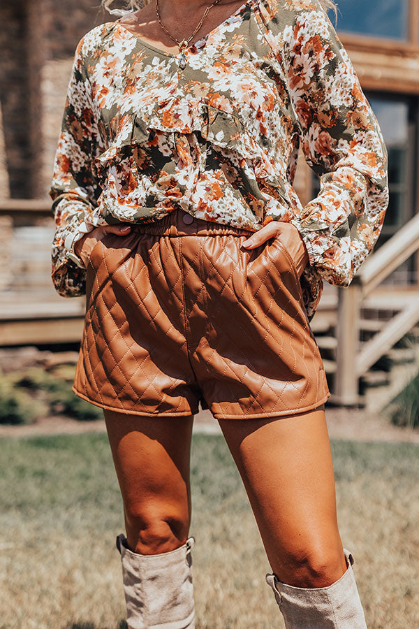 The Lexington High Waist Faux Leather Shorts In Camel