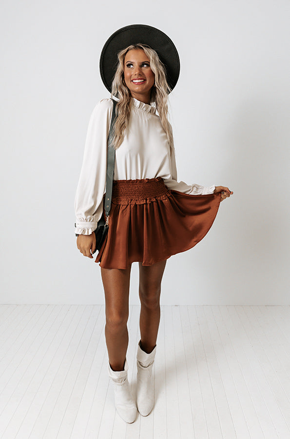 Shock And Delight Satin Skort In Rust