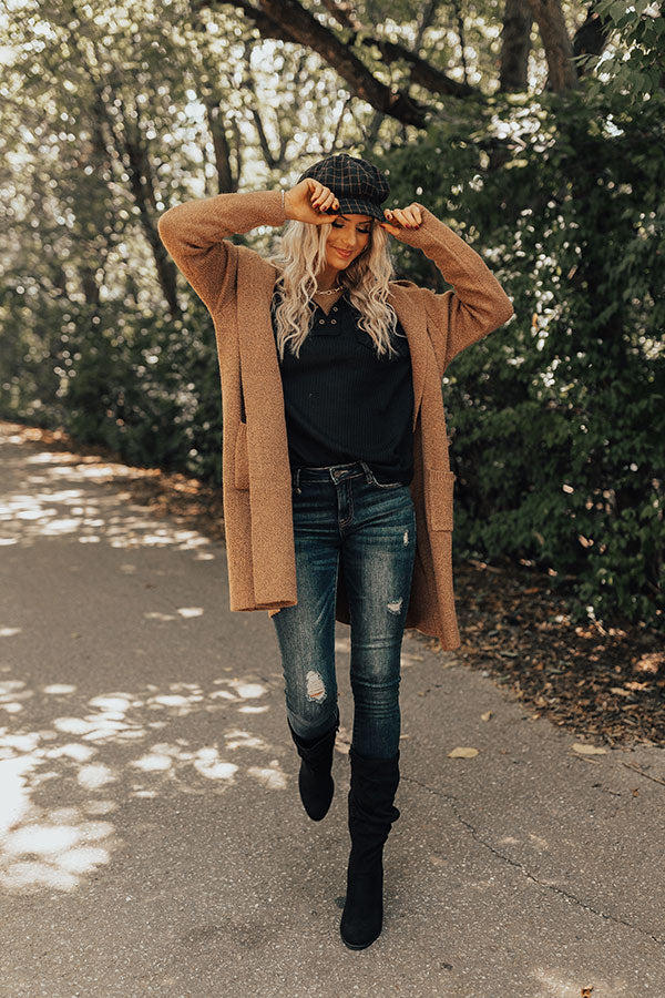 Catch A Chill Knit Cardigan In Brown