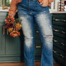 Risen The Bryana High Waist Distressed Flares in Medium Wash Curves Image - 1