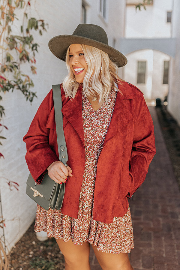 Instant Connection Faux Suede Jacket In Aurora Red Curves