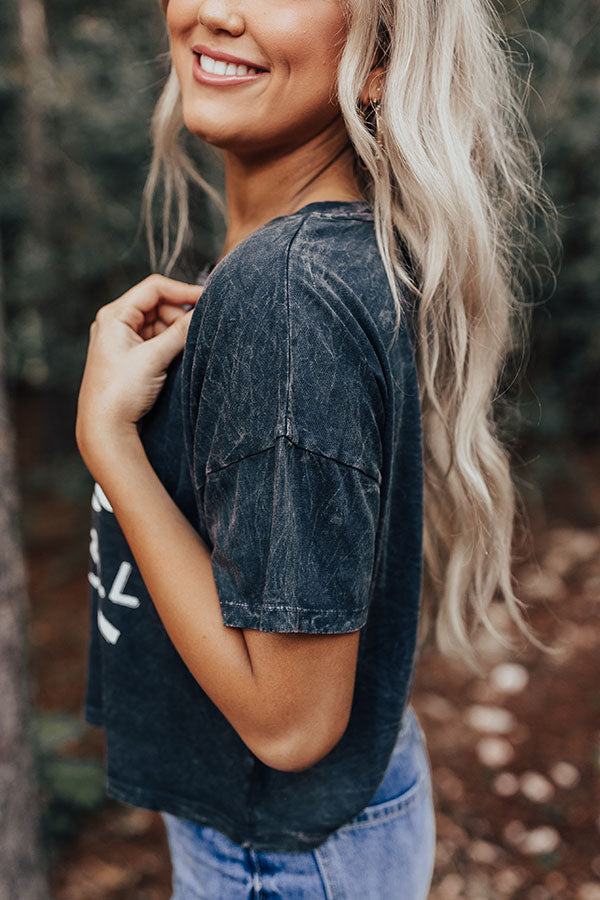 Rock N' Roll Cropped Vintage-Wash Graphic Tee Image - 1