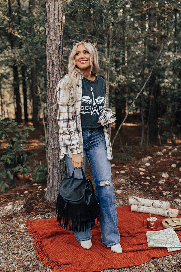 Rock N' Roll Cropped Vintage-Wash Graphic Tee Image - 1