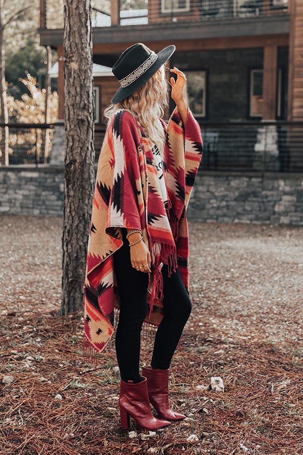 Morning Harvest Plaid Poncho In Red • Impressions Online Boutique