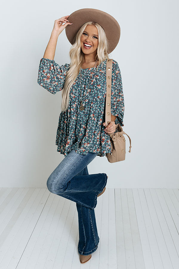 Not So Subtle Floral Top In Blue