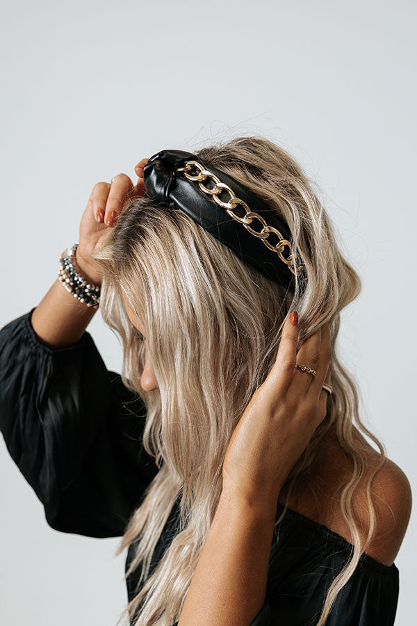 Please And Thanks Faux Leather Headband In Black