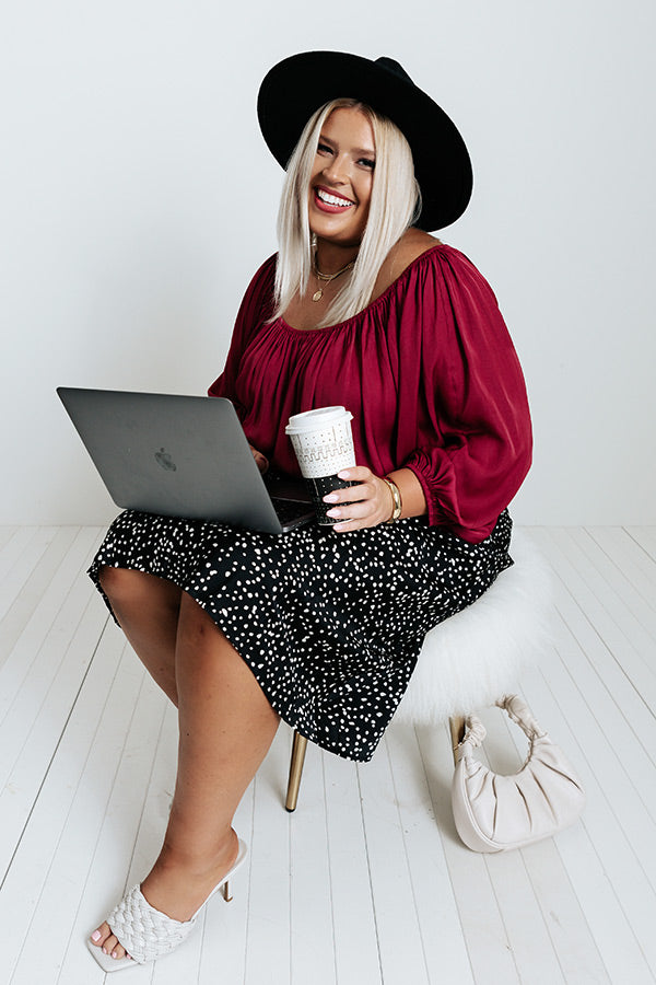 Unspoken Moment Satin Shift Top In Wine Curves