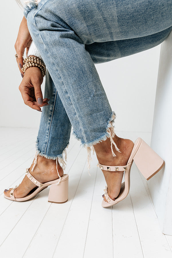 The Gianna Studded Faux Leather Heel In Natural